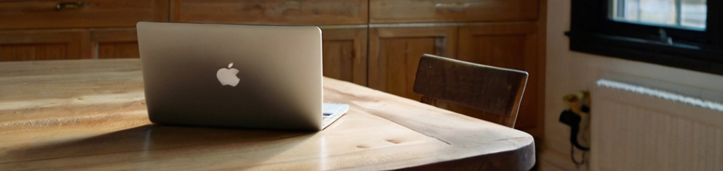 Notebook computer on the kitchen desk